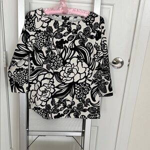 Talbots Black and White Floral Blouse